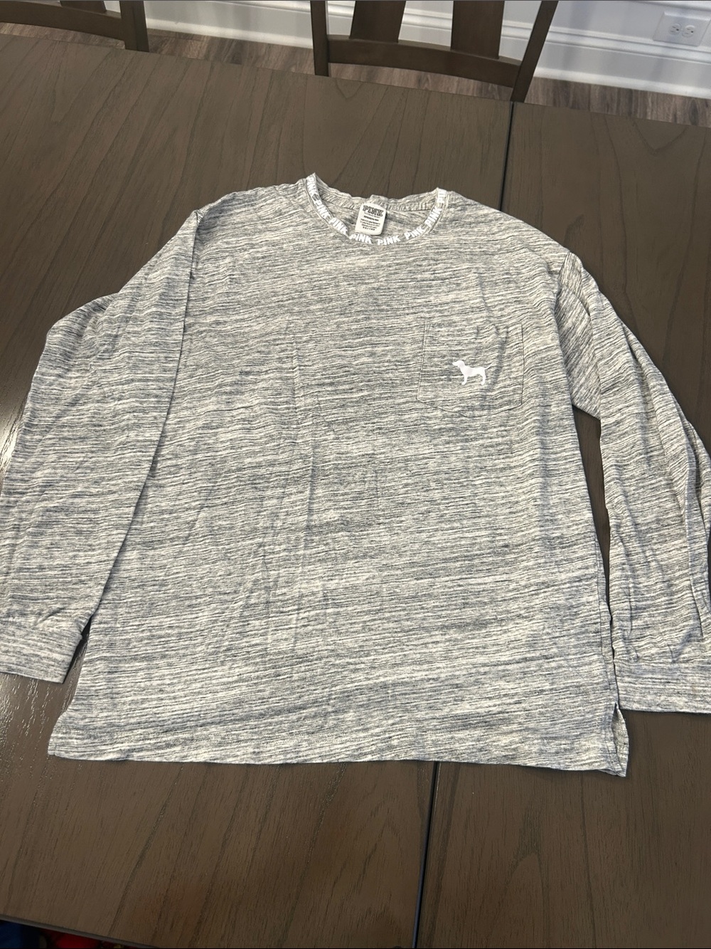 Heather Gray Long Sleeve Tee with Pink Logo